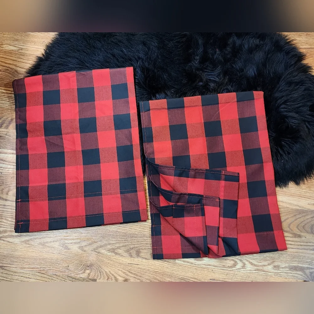 Red and Black Plaid Kitchen Curtains for Cabin or Lodge 29